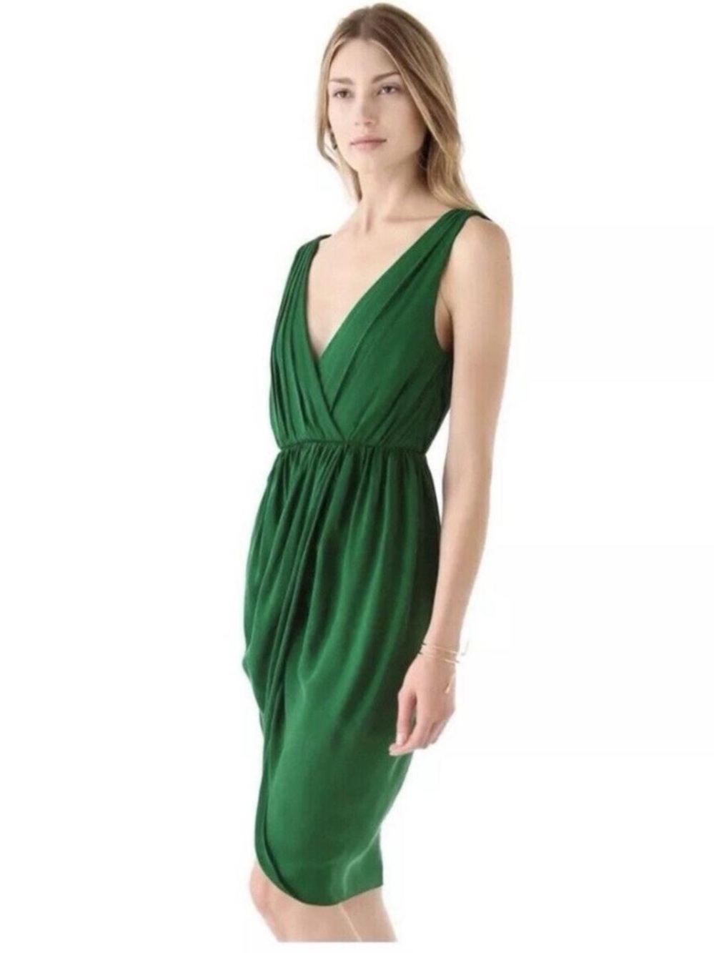Alice + Olivia Emerald Green Sleeveless Wrap Midi Dress